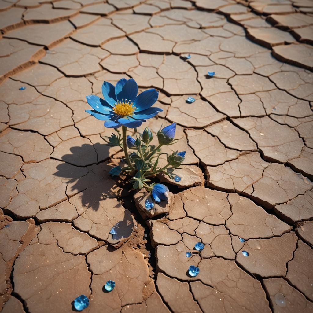 Blue Flower Blooms in Desert, Matte Painting