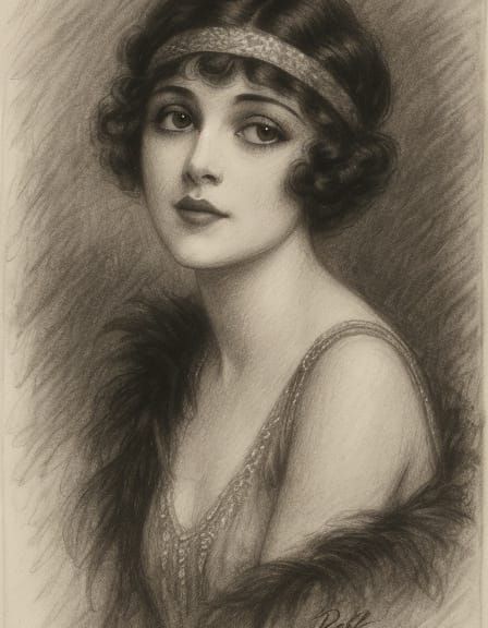 Brunette Flapper Portrait in Film Noir Style