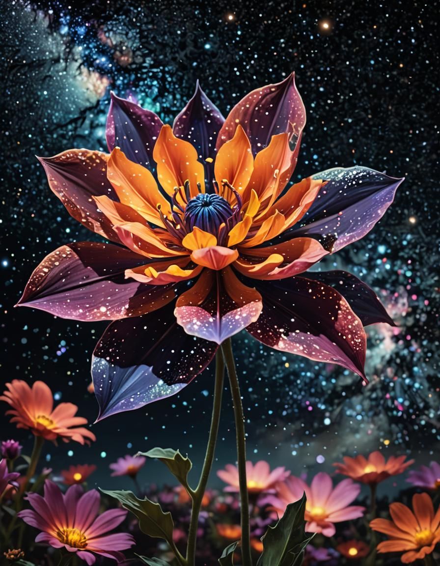 Glowing Cosmic Flower in Abstract Expressionism