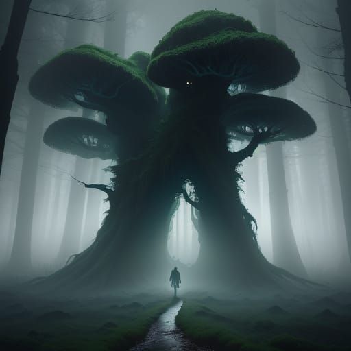 Mystical Forest Path in Ethereal Mist