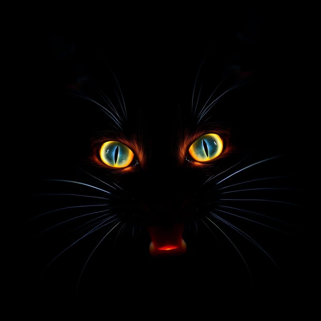 Neon Cat Eyes Glowing in the Dark