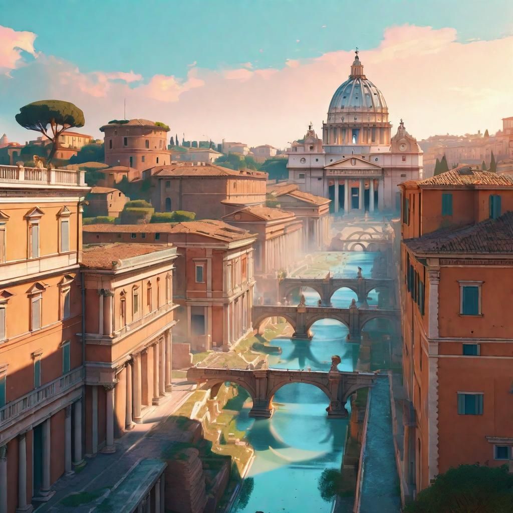 Pastel Ancient Rome Cityscape: Hyperdetailed Concept Art