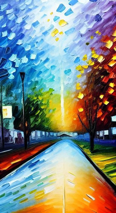 Vibrant Autumn Night in Park: Afremov-Inspired Painting