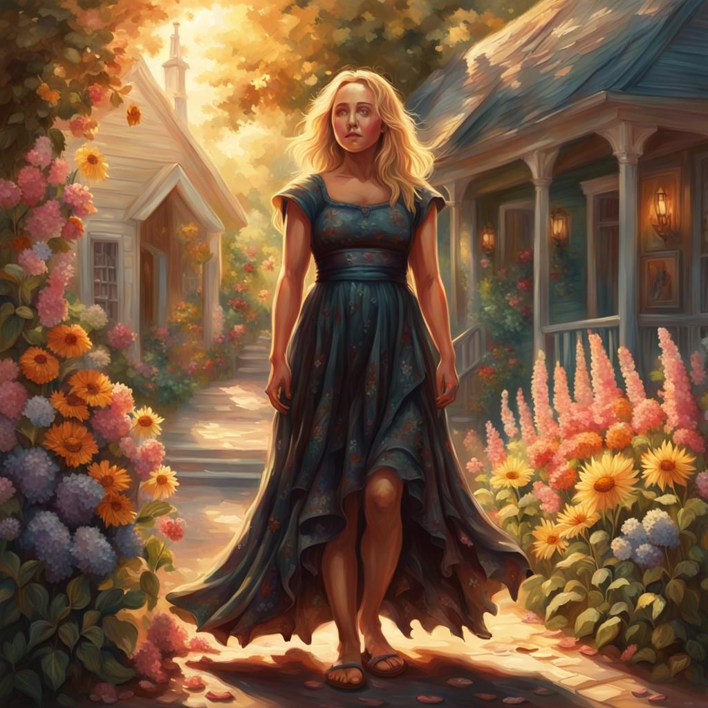 Hayden Panettiere as Plump Witch in Garden, Oil on Canvas