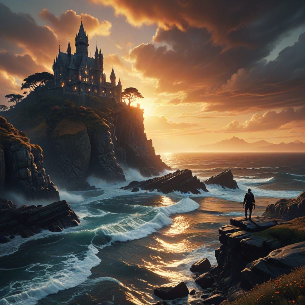 Ethereal Sunset on the Windswept Cliffside