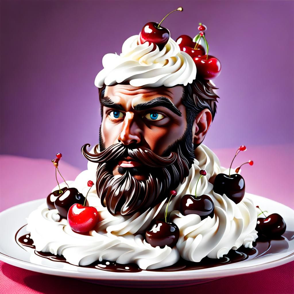 Chocolate Beard Adorned with Whipped Cream and Cherries