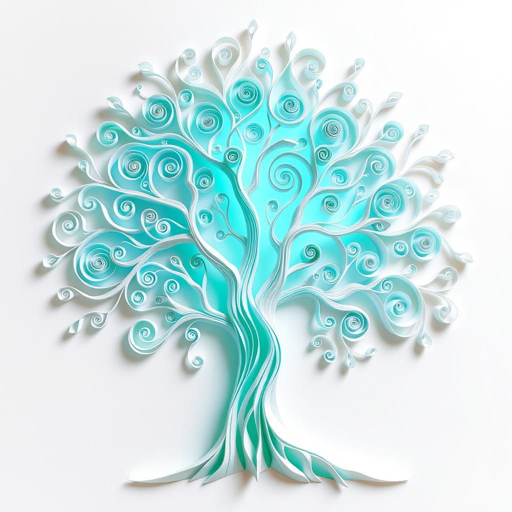 Surreal Paper Sculpture Tree in Geometric Style