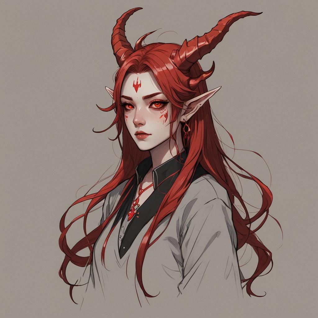 Half-Dragon Half-Human Girl with Red Horns