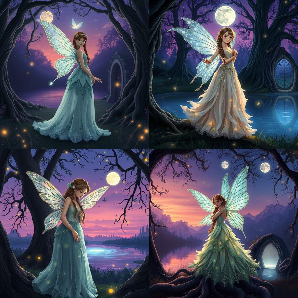 Young Fairy in Twilight Woodland Clearing