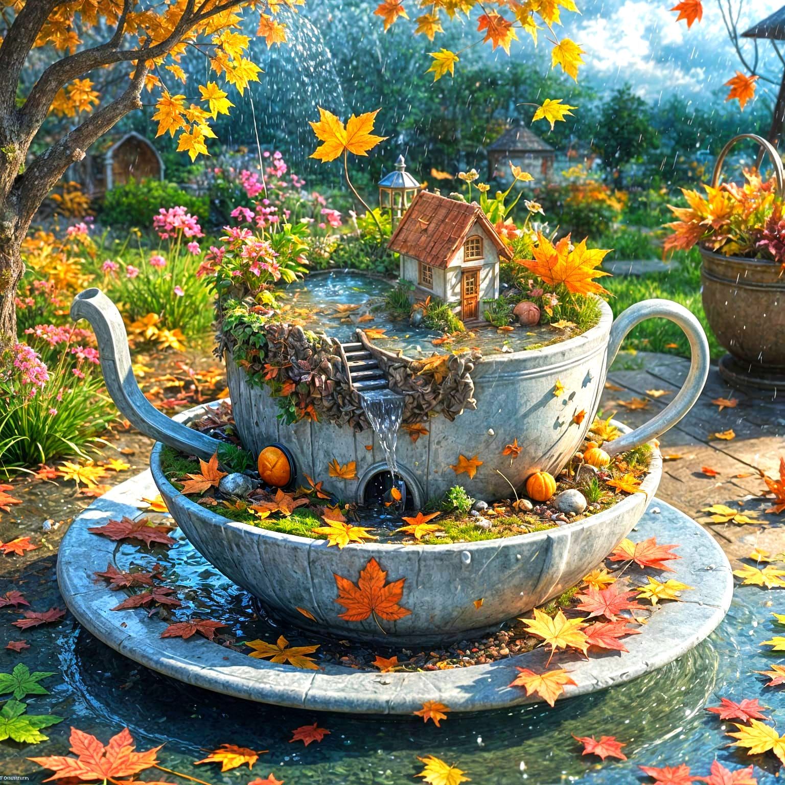 Miniature Fairy-Tale Autumn Garden in Anime Style