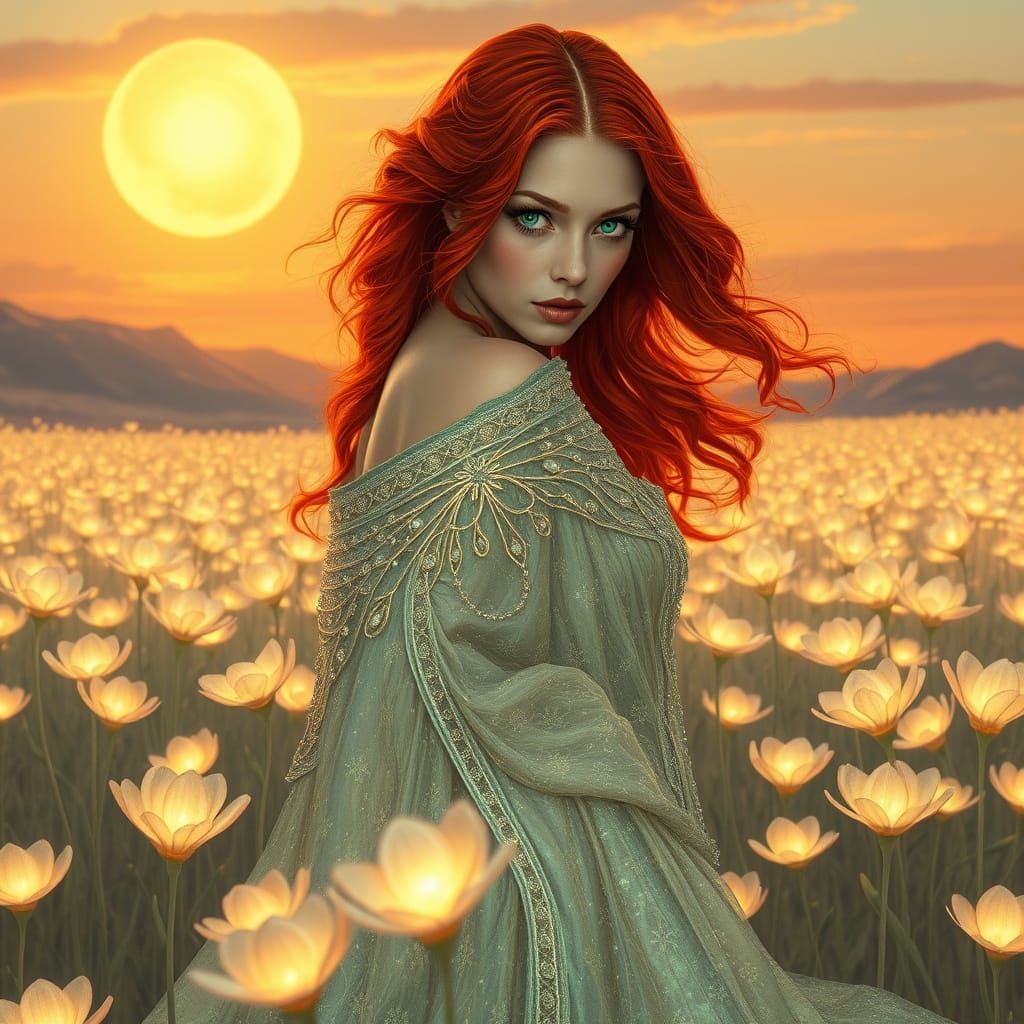 Ethereal Starlight Goddess Amidst Lunar Blooms