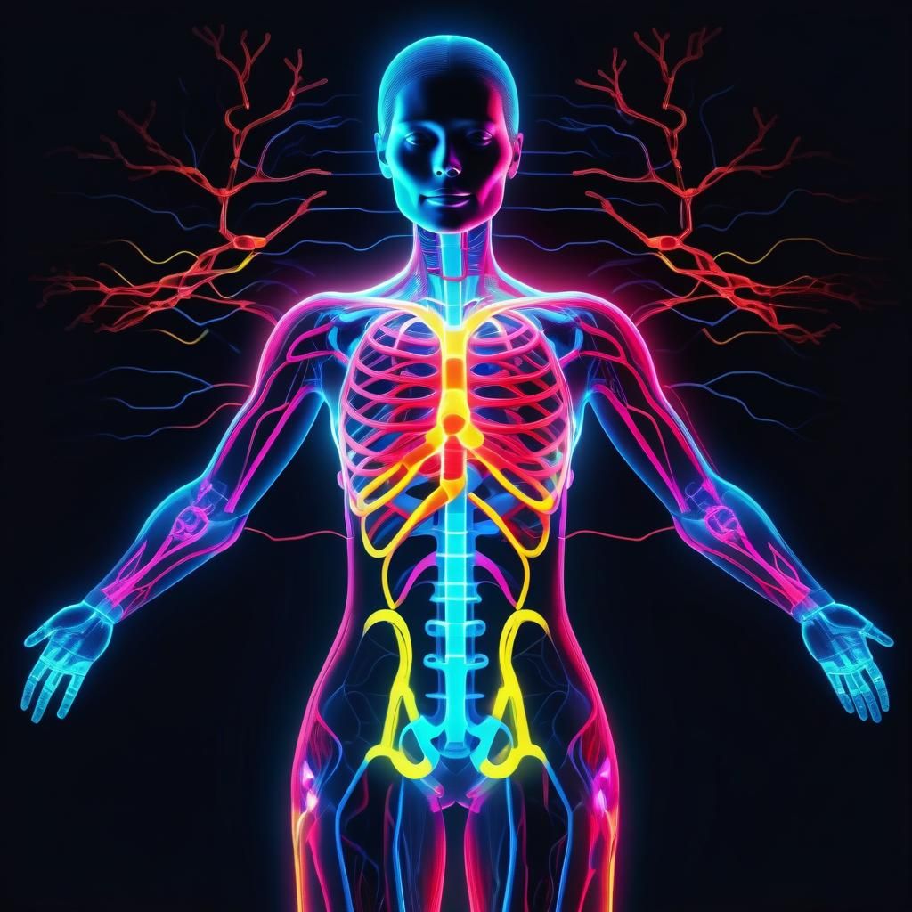 Intriguing Neon Circulatory System in Glitchcore Style