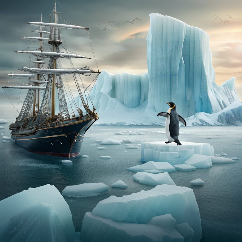 Penguin Captain Commands Ice Ship