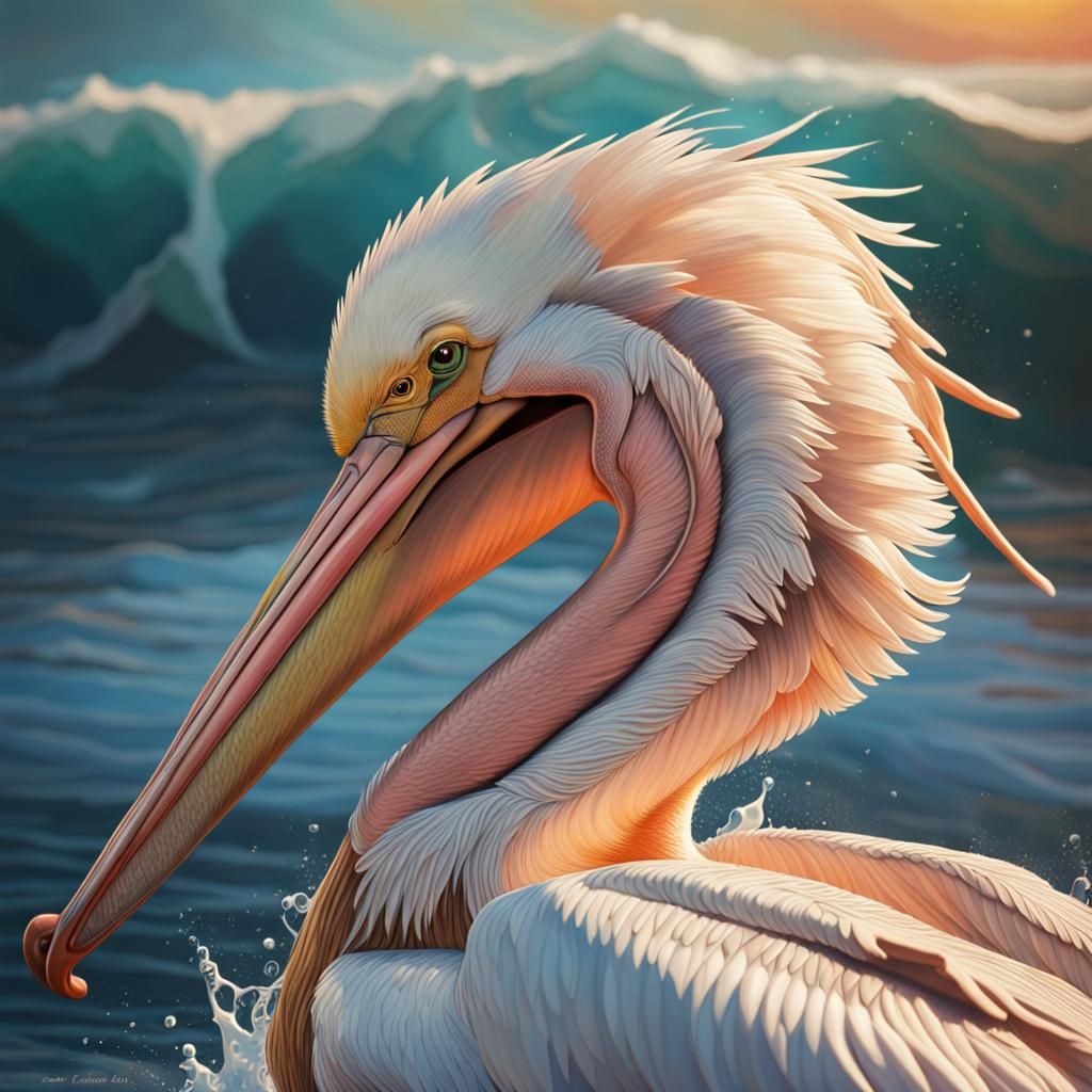 Hyperrealistic Pelican Splash Art Concept