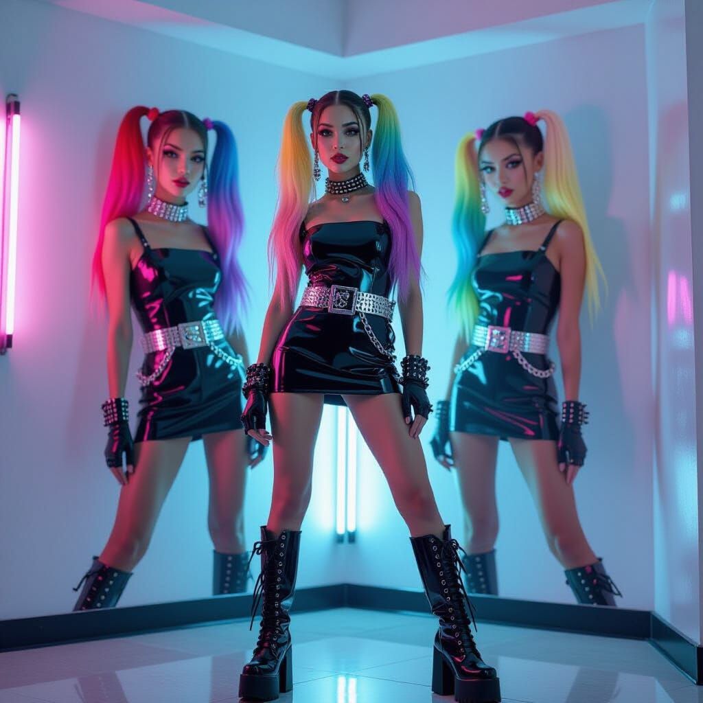 Punk Fashion Model with Rainbow Hair in Moody Studio