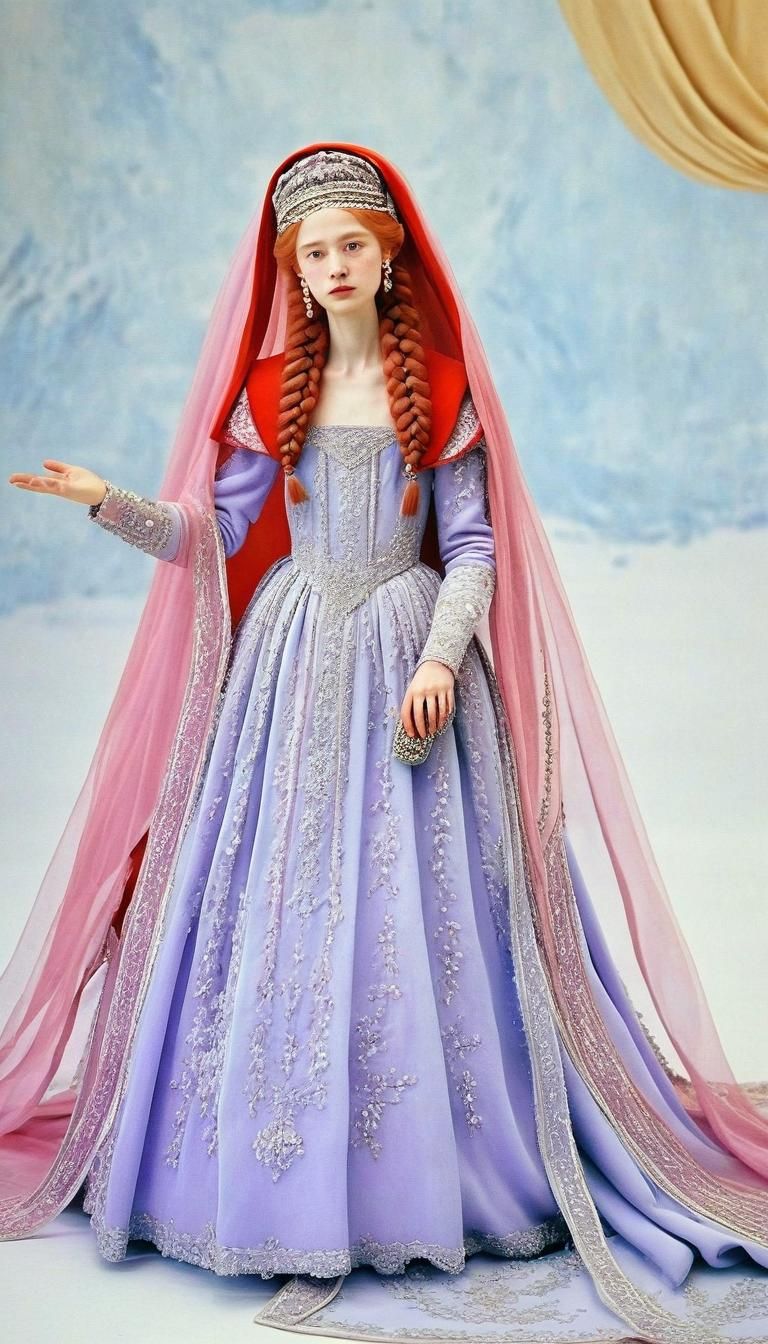 Tsarina with Red Braid in Pastel Colors