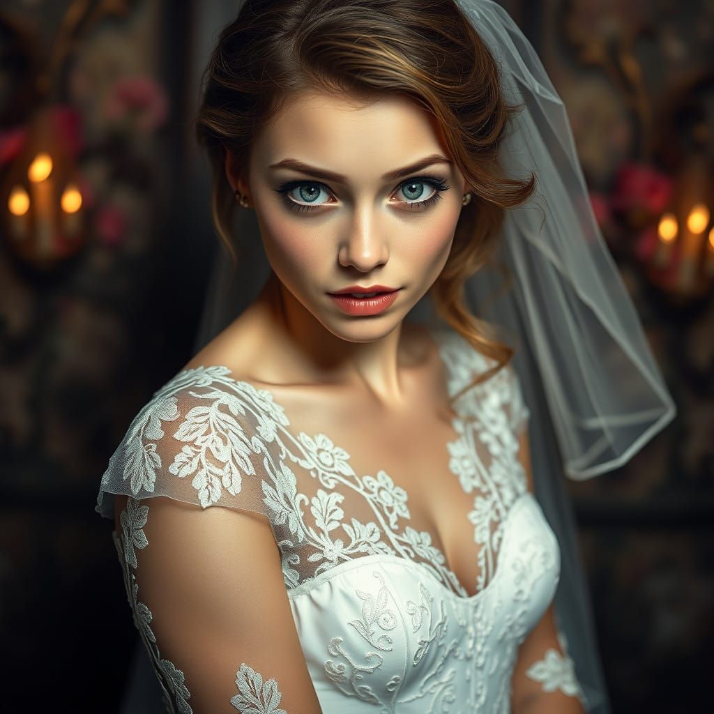 Elegant Bride Gazing in Wonder