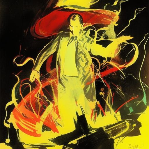 Magician Floating: A Comic Book Style Illustration