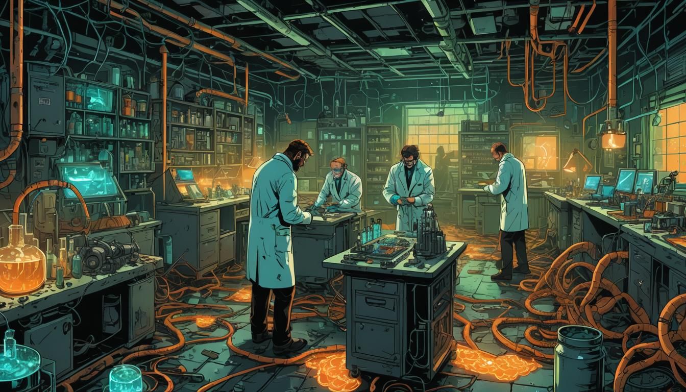 Eerie Lab Earthworm Transformation: Comic Book Art