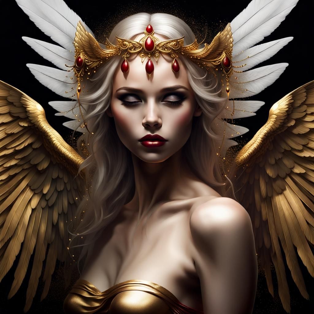 Goddess with Angelic Wings in Dramatic Lighting