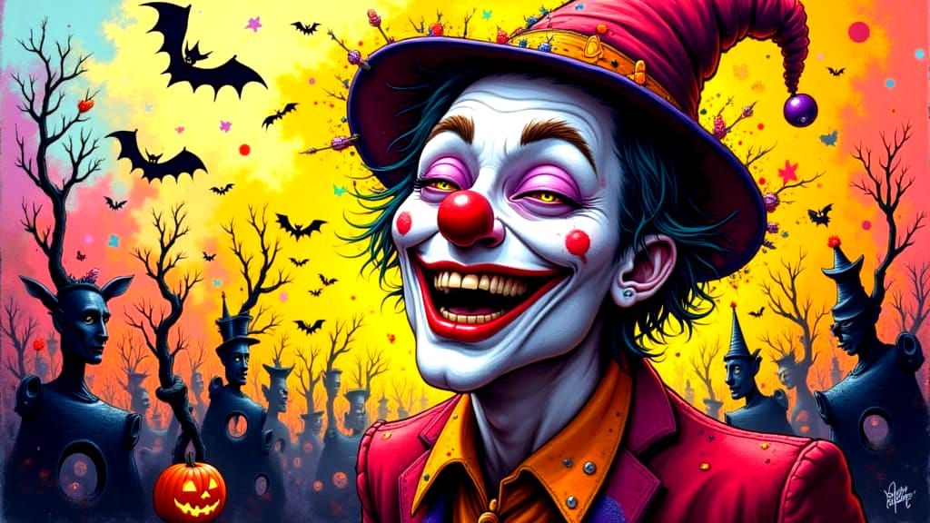 Abstract Jester in Vibrant Chaotic Colors