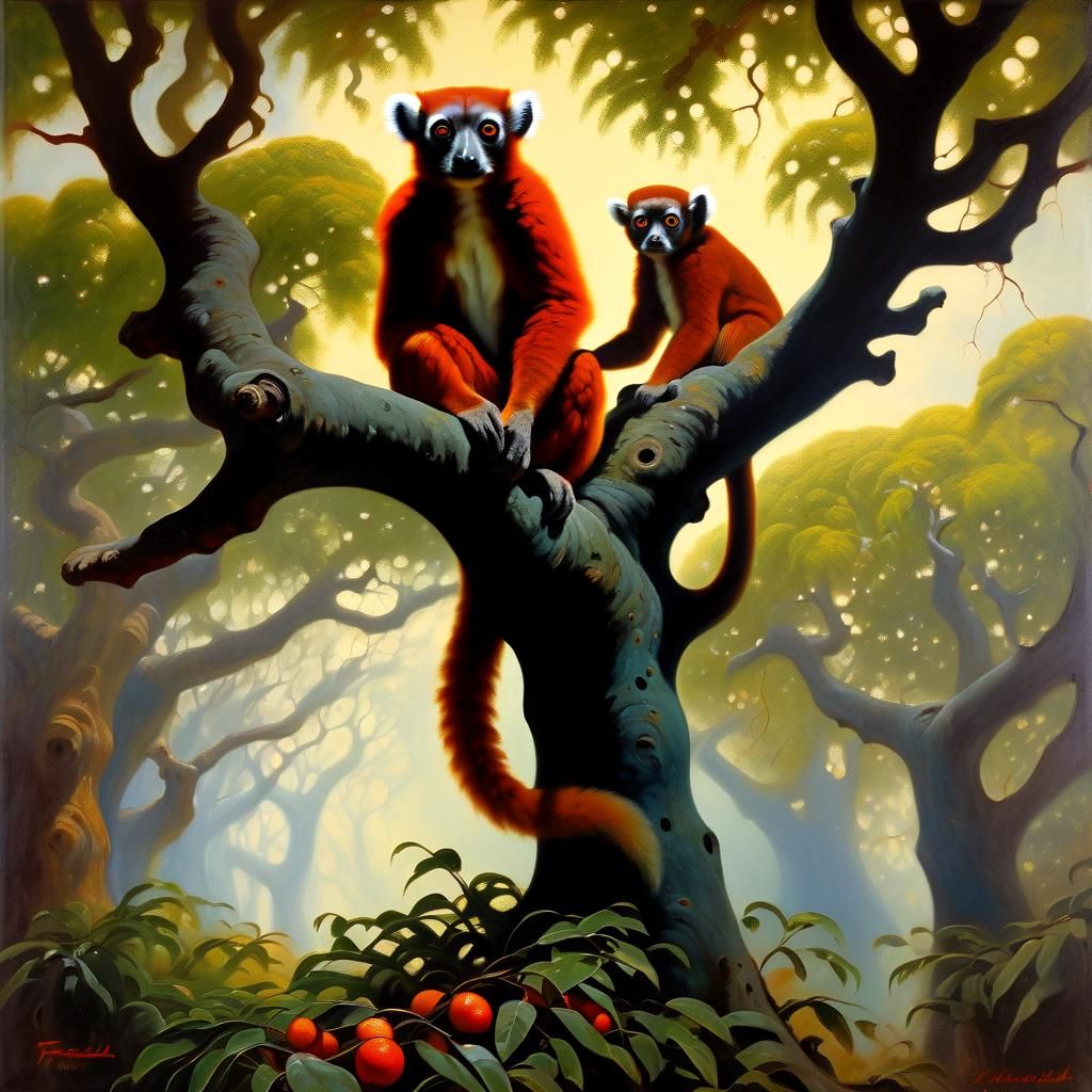 Surreal Roman Aztec Red Lemur Mystic Galactic Healer and son...