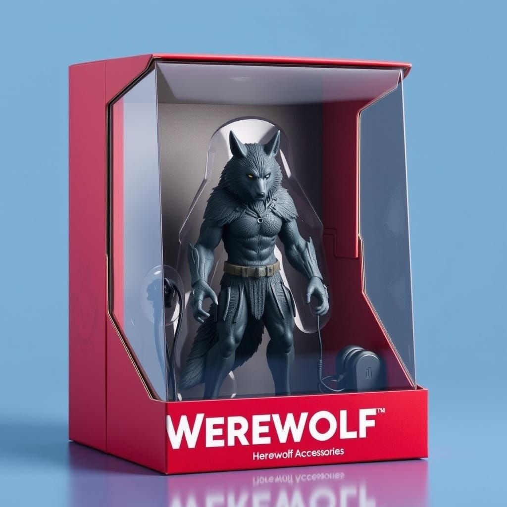 Werewolf Action Figure Packaging in a Red Box