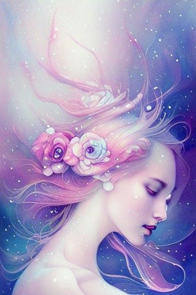 Elegant Snow Flowers Watercolor Painting in Pastel Colors