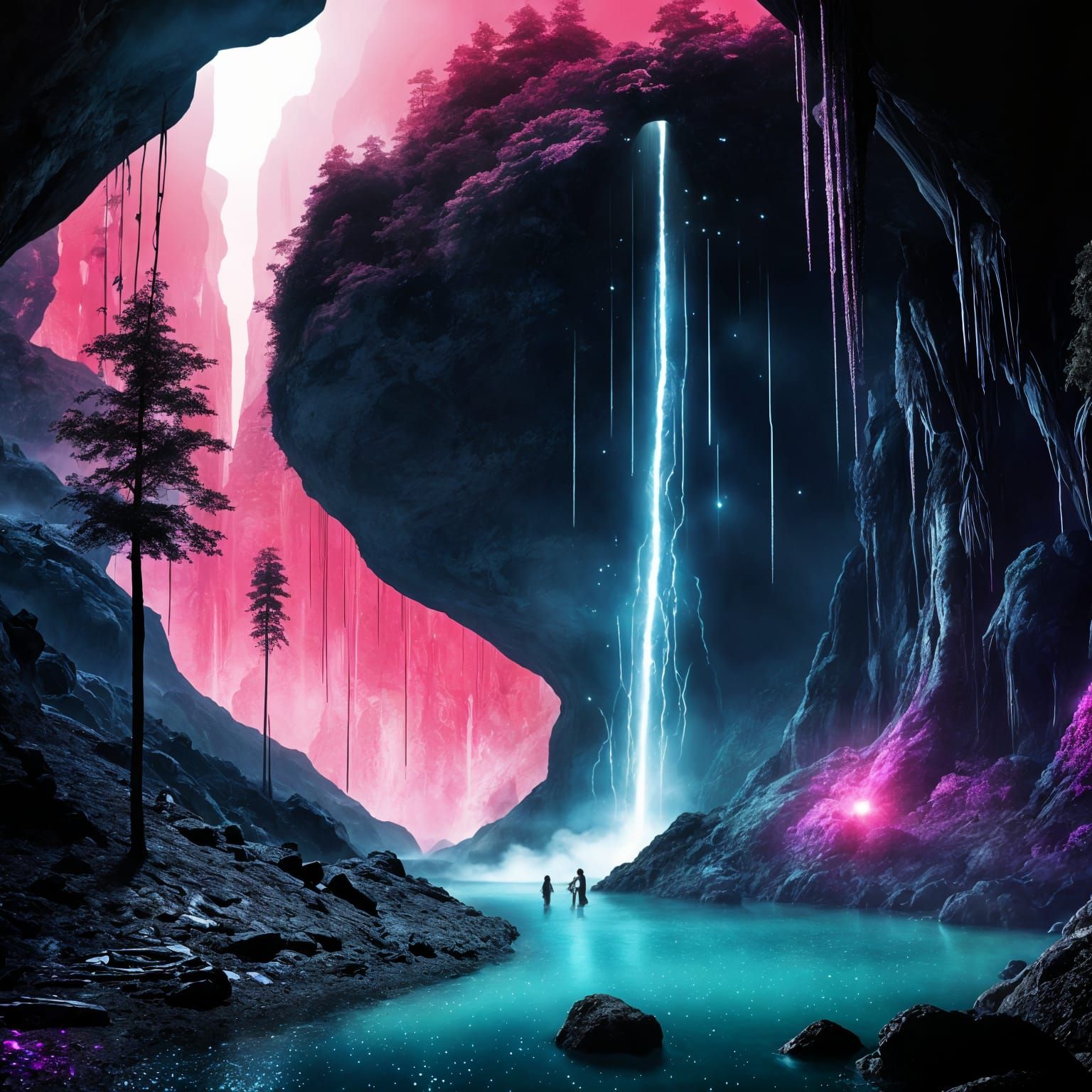 Mystical Forest Cave Entrance Digital Painting