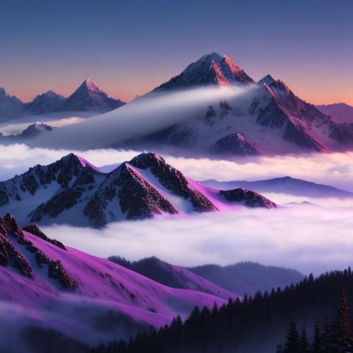 Purple Mountains Hyperrealistic Wide Shot in 8K