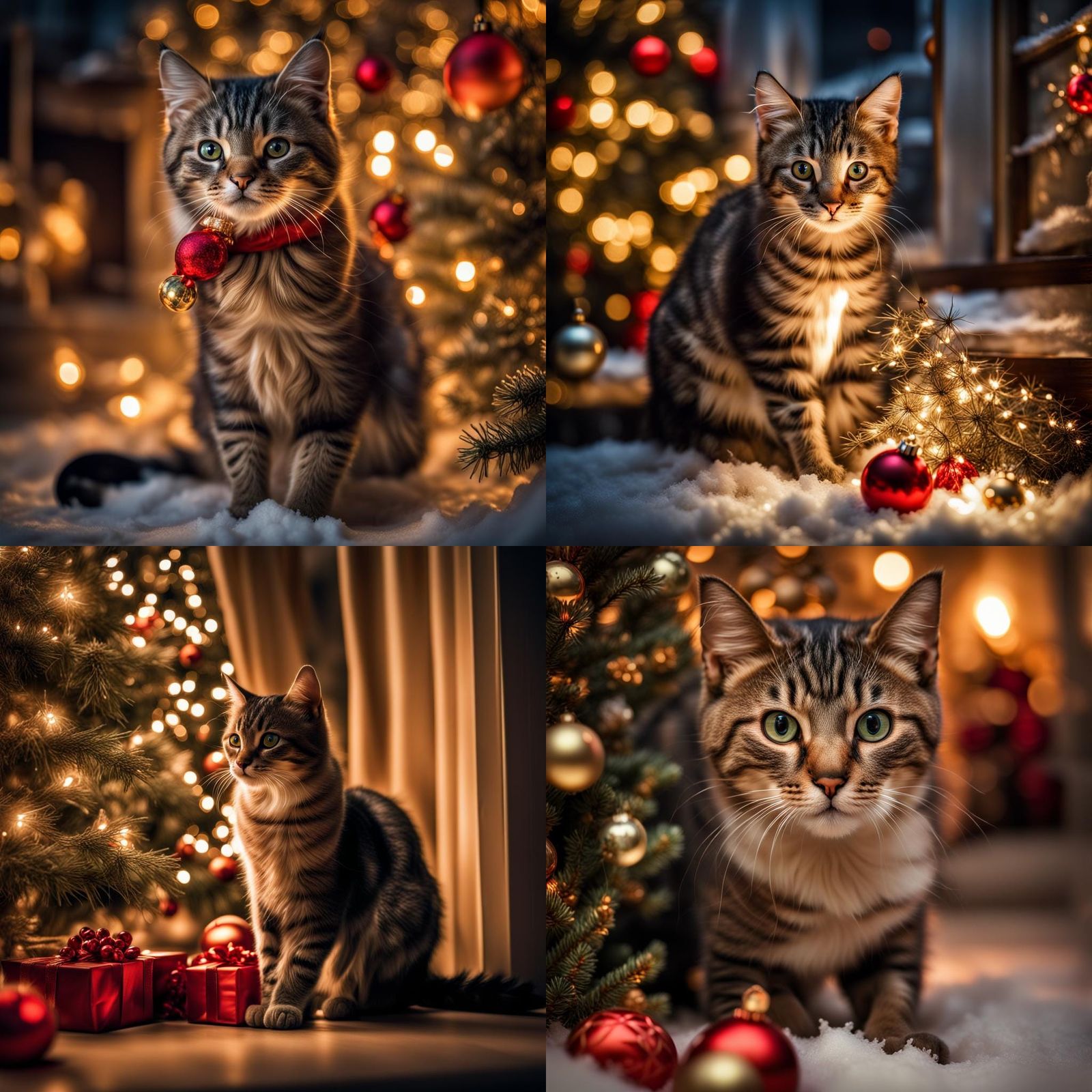 Cat Steals Christmas Lights in Snowy Village