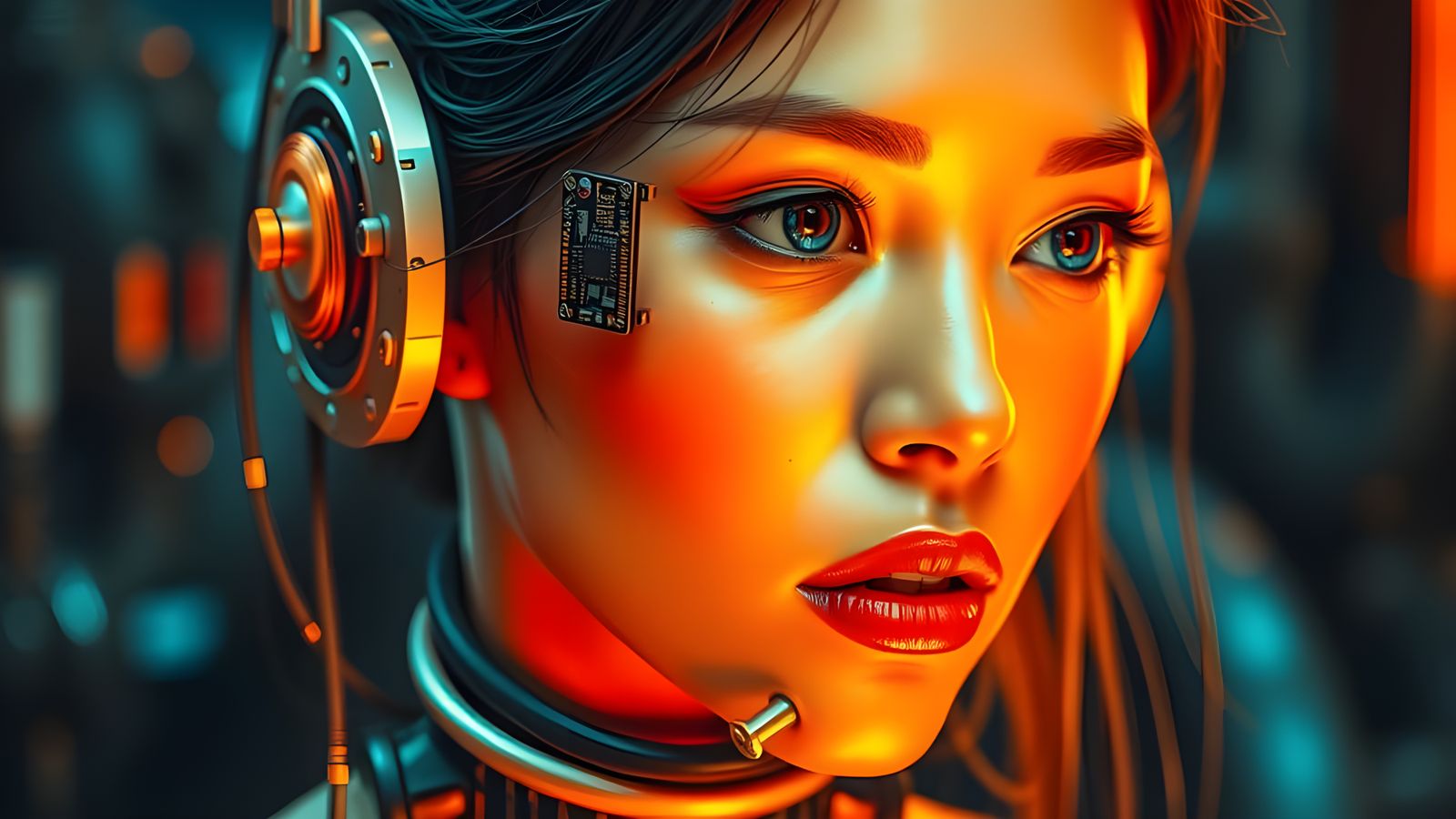 Cyberpunk Anime Woman with Bionic Implants