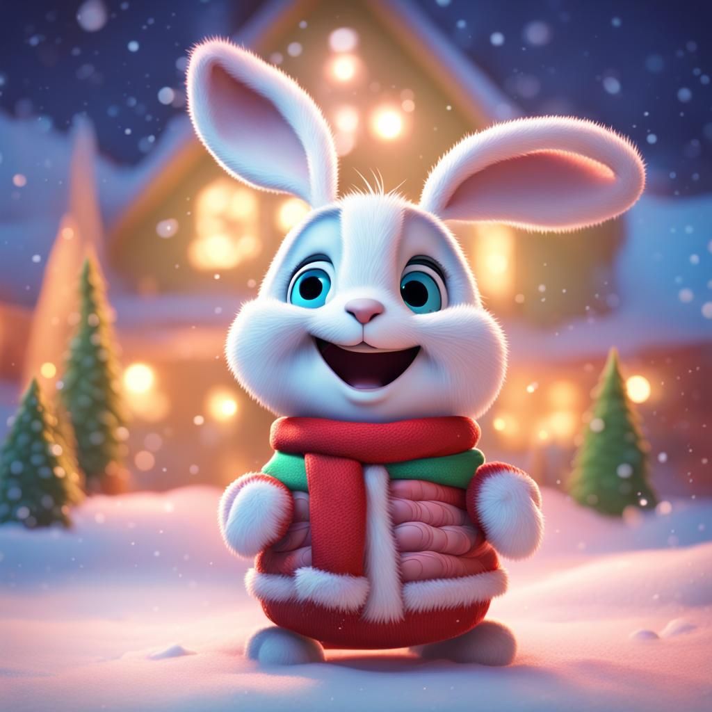 Cute Christmas Rabbit in 3D Digital Art Style