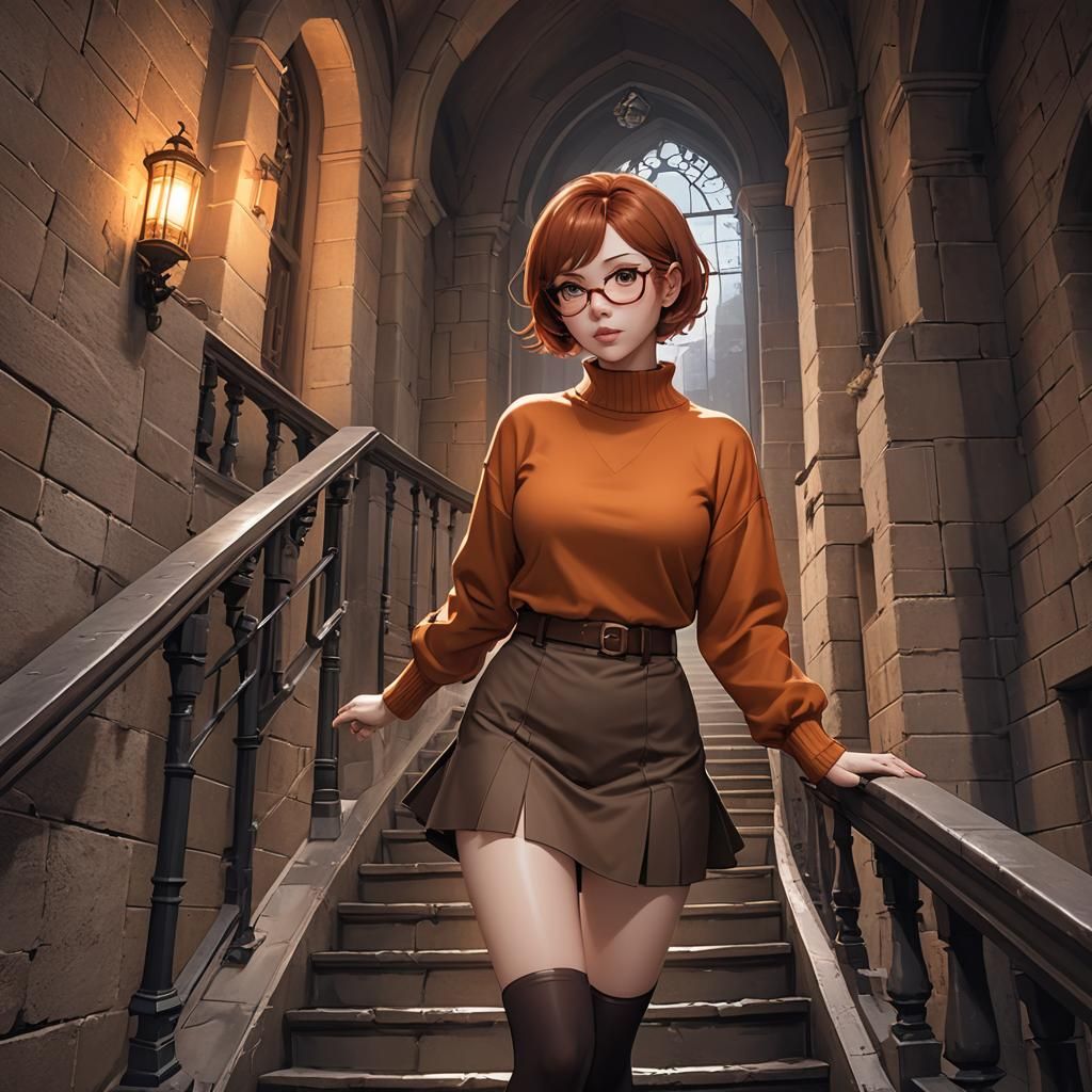Anime Style Woman Climbing Castle Stairs