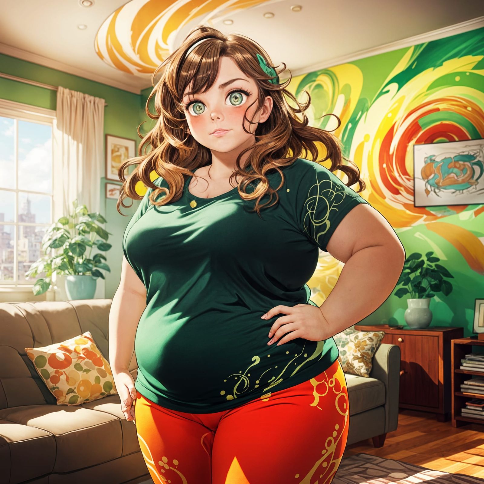 Plus-Size Woman Posing in Vibrant Anime Style