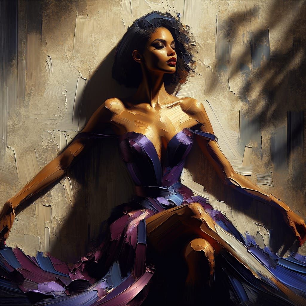 Elegant Woman in Purple Gown: Pre-1912 Oil Painting