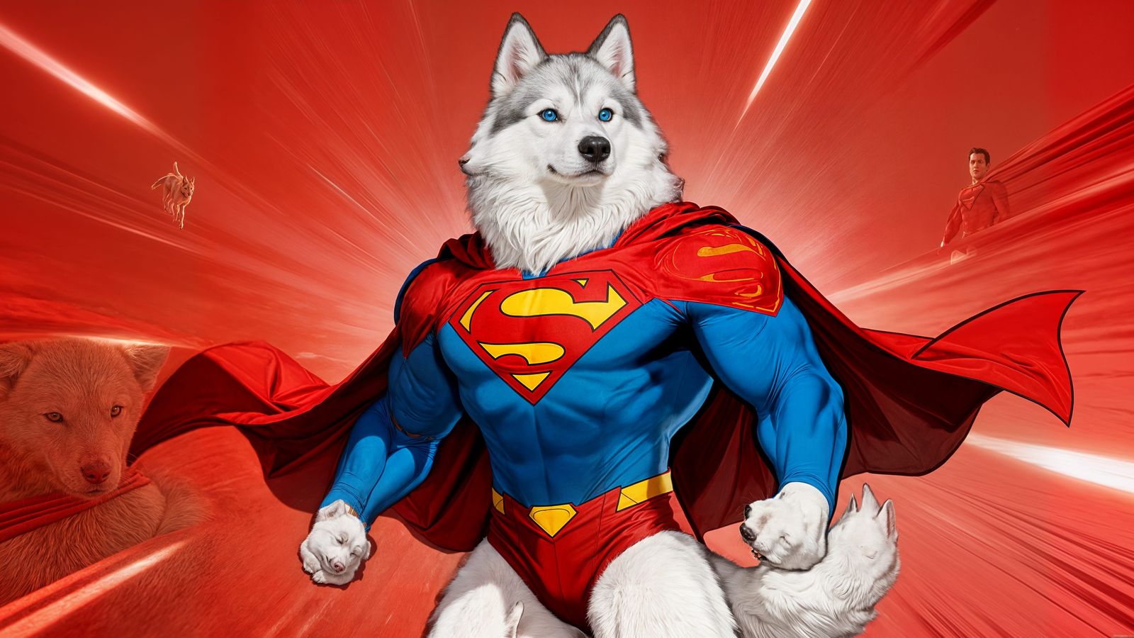 Superman as a white Siberian Husky
