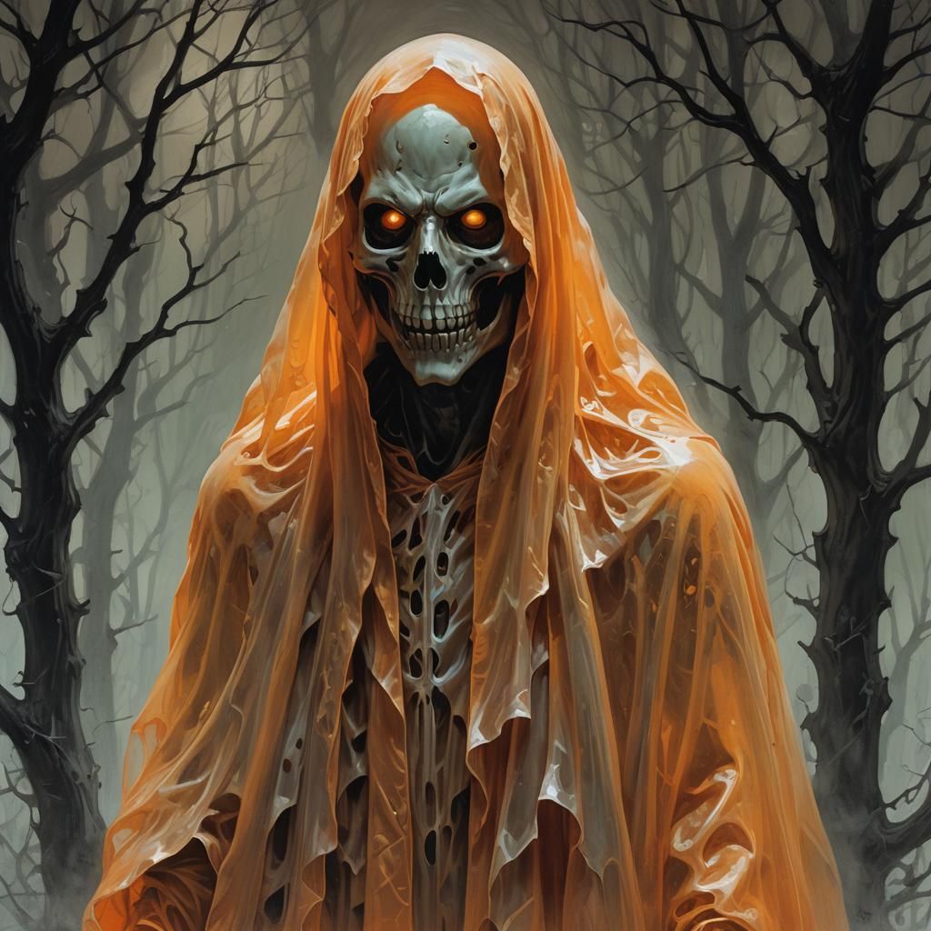 Sinister Translucent Orange Ghost, Dark Fantasy Art