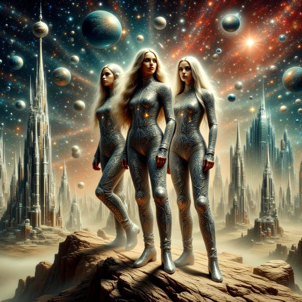 Three striking young spacewomen