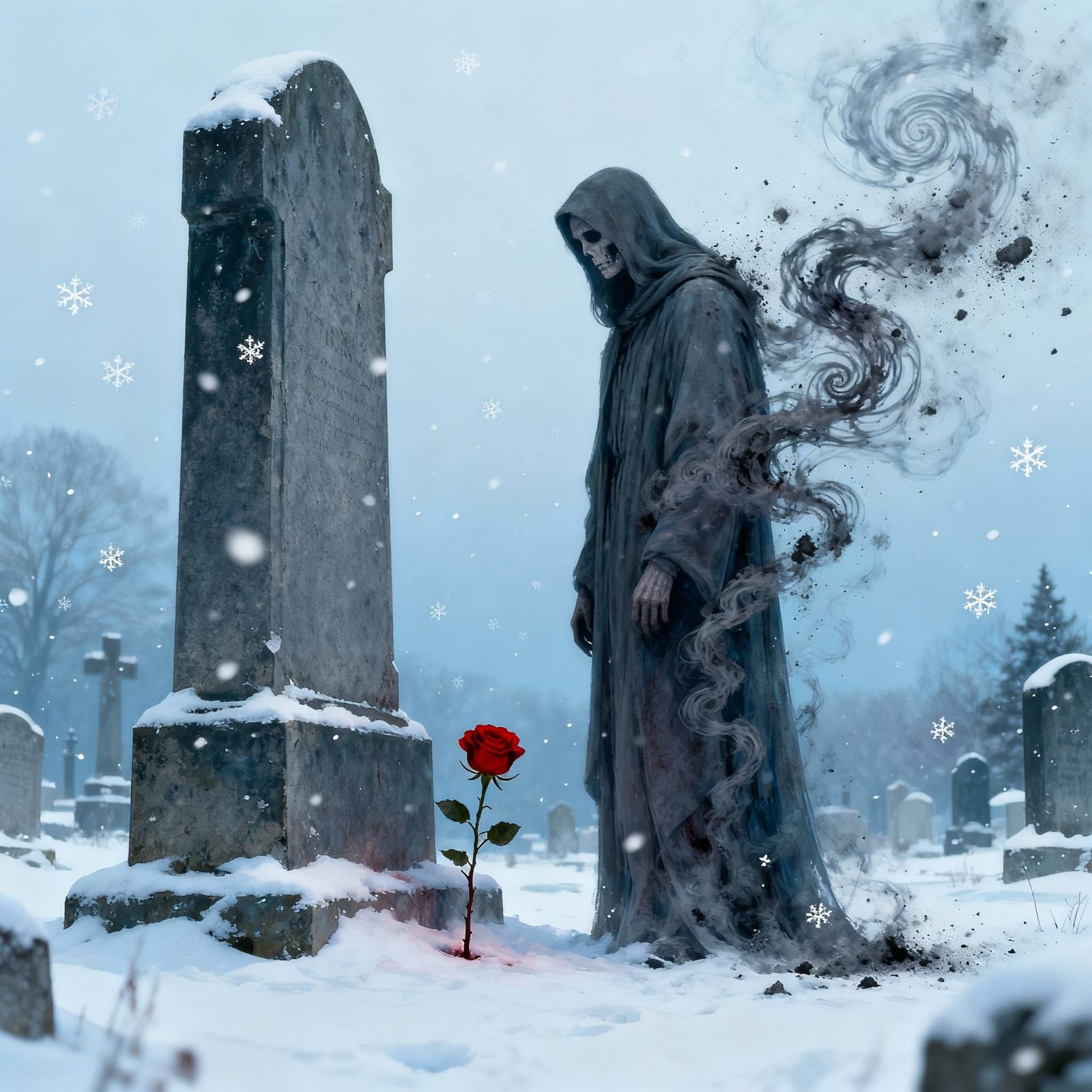 Macabre Graveyard Scene in Surreal Painting Style