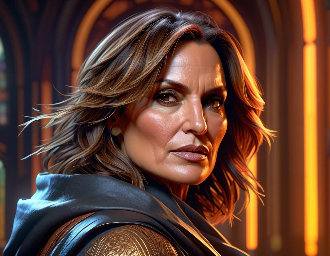 Young Mariska Hargitay Portrait in Art Nouveau Style