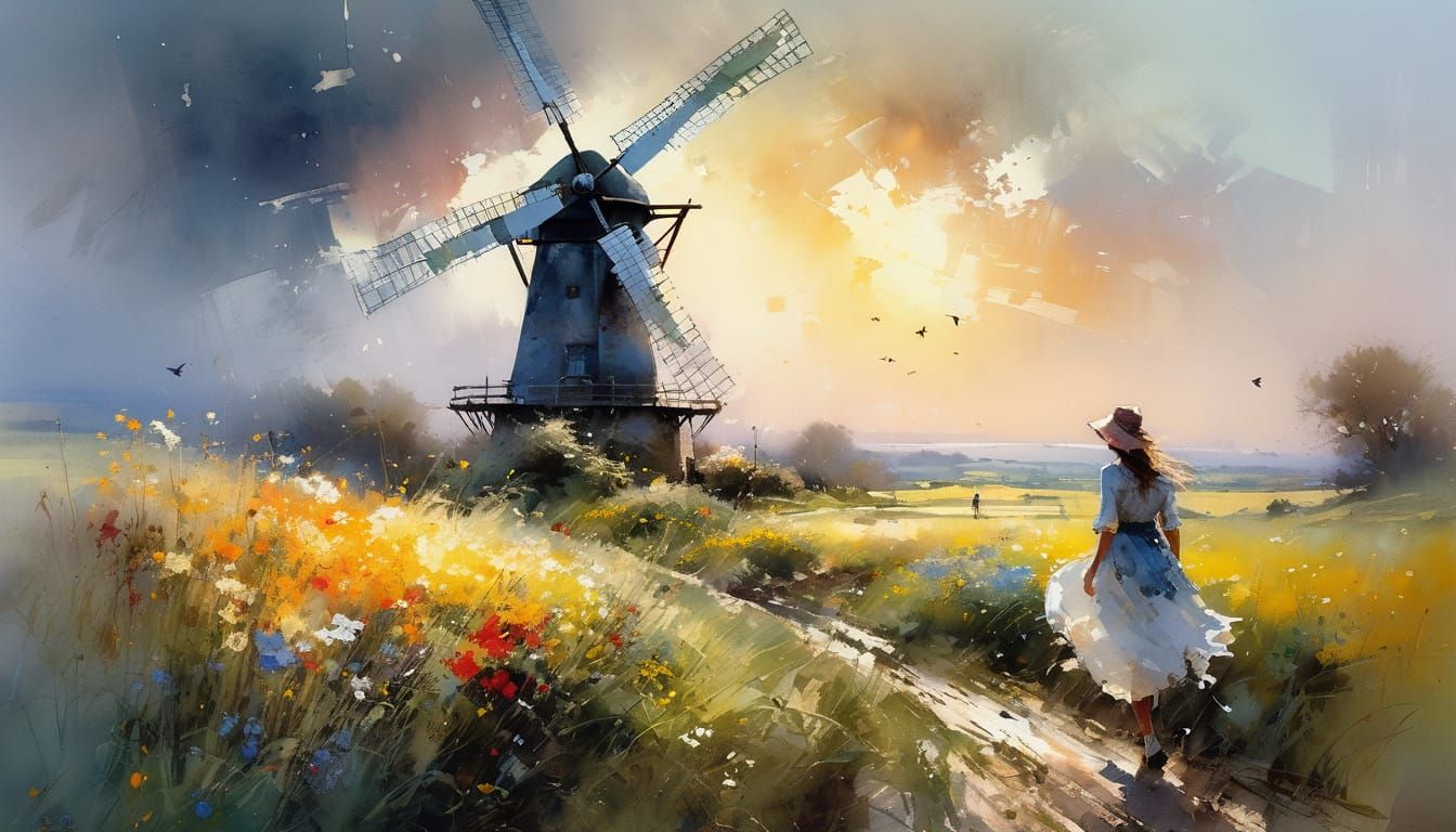 Springtime Beauty in English Countryside Watercolor