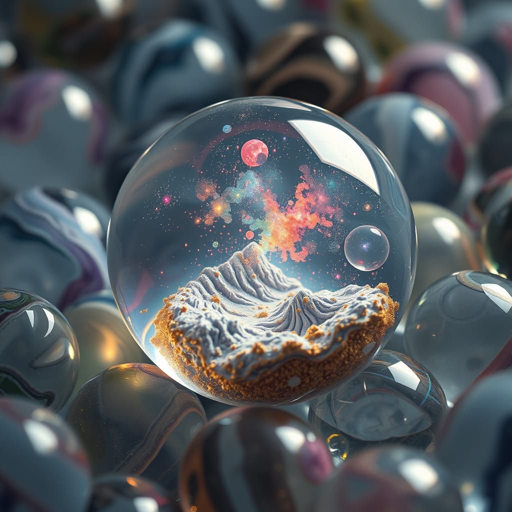 Ethereal Universe in a Translucent Marble with Luminous Marb...