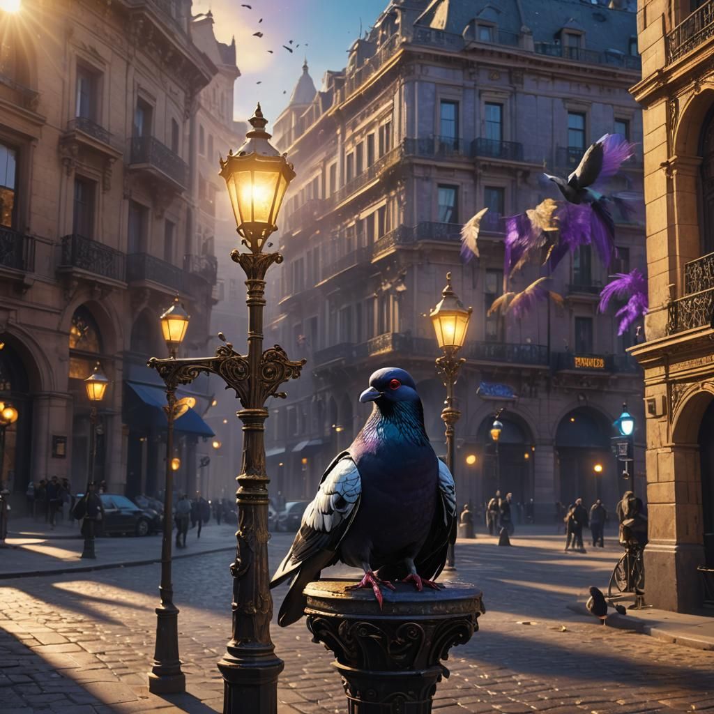 Pigeon in Sunglasses in Mystical City, Matte Painting