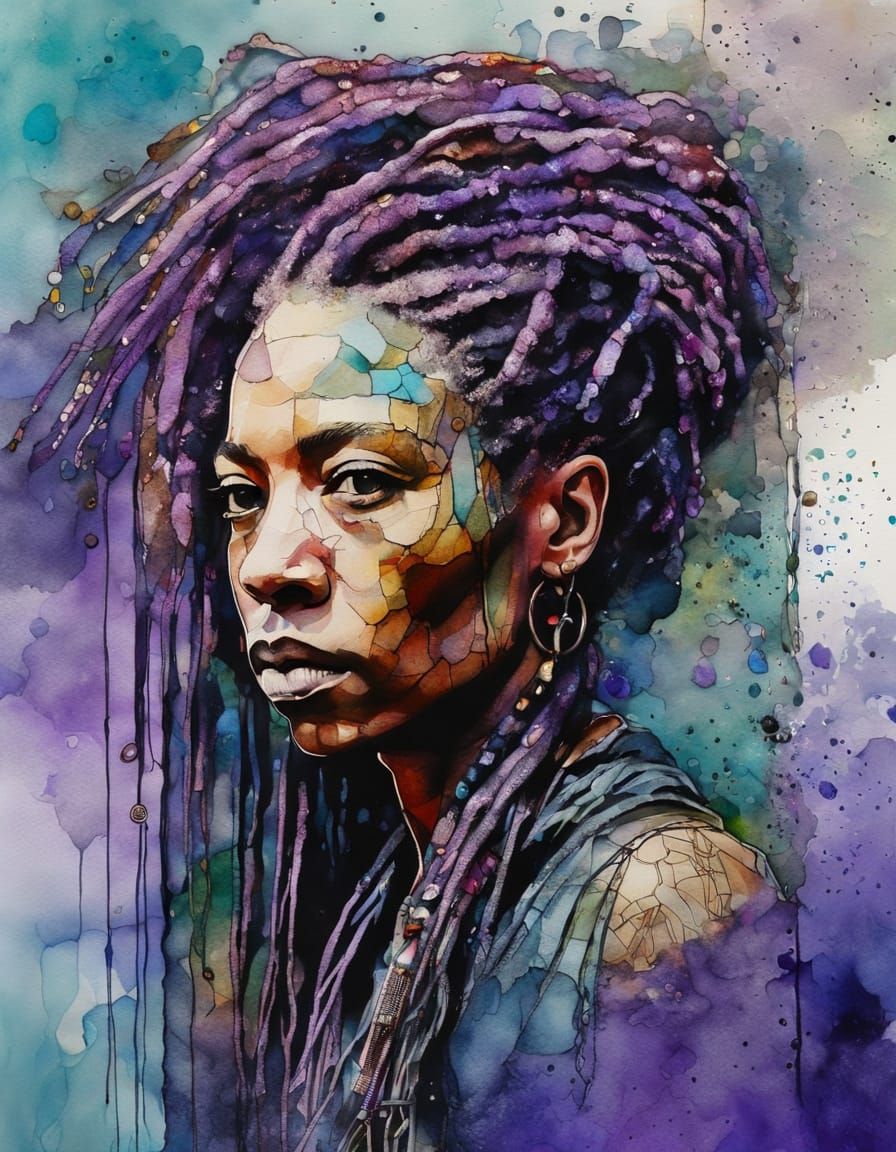 Vibrant Portrait in Mixed Media Digital Art