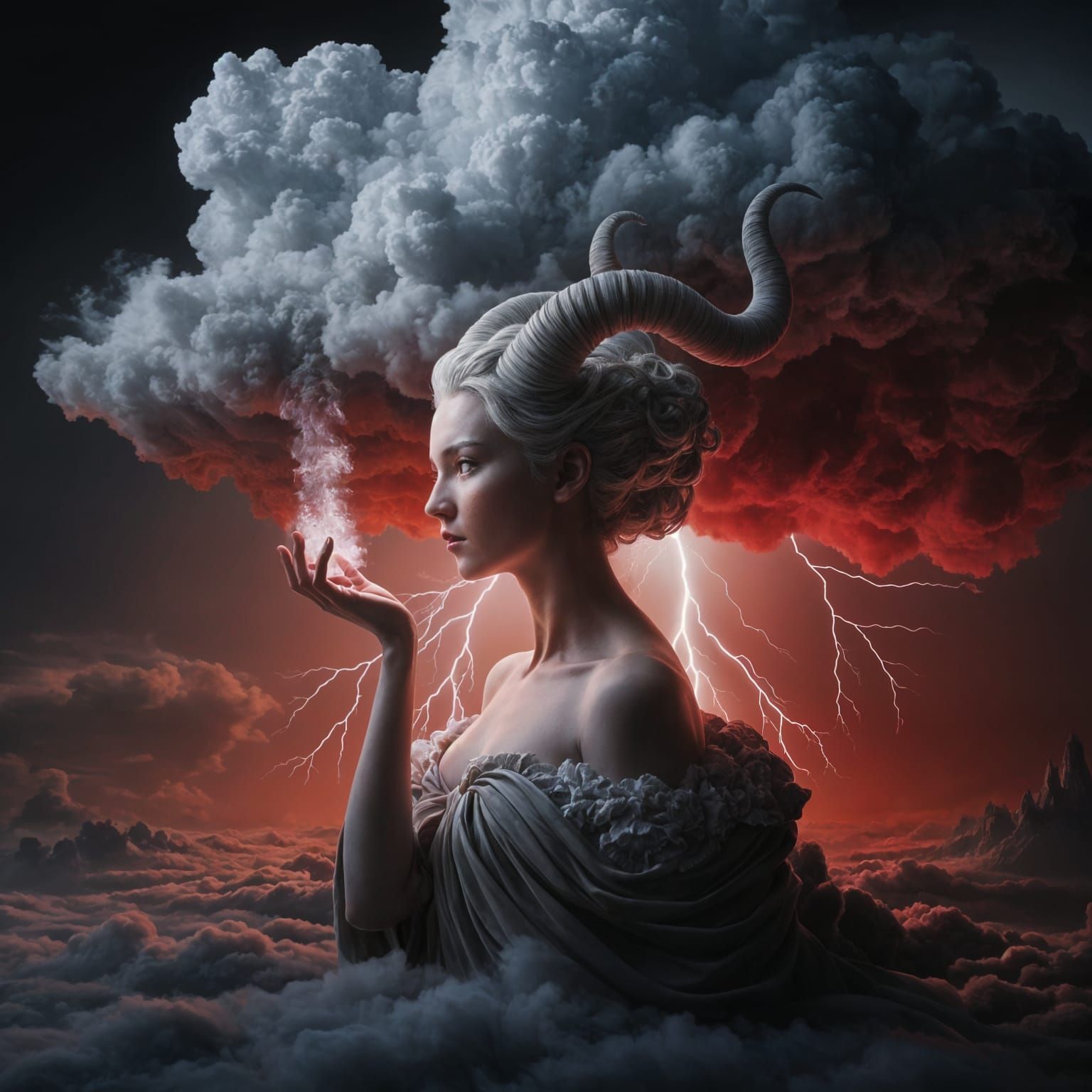 Digital Goddess Awakens in a Celestial Landscape