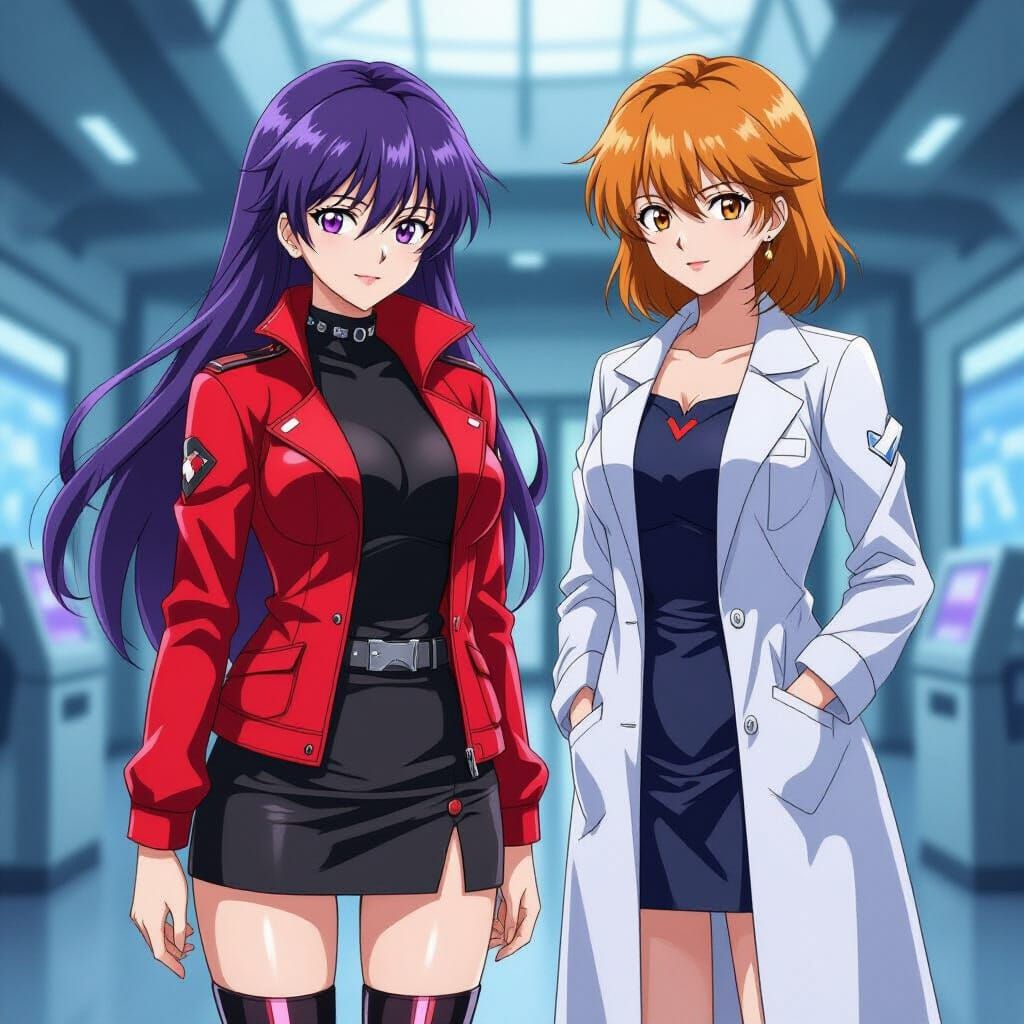 Misato & Ritsuko in Iconic Outfits at NERV HQ