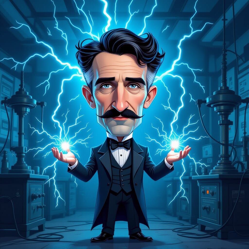 Nikola Tesla Caricature, Master of Lightning