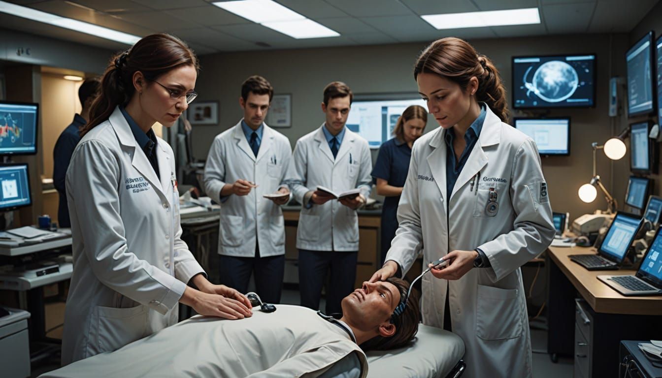 Female Doctor Teaches Medical Students in High-Tech Clinical...