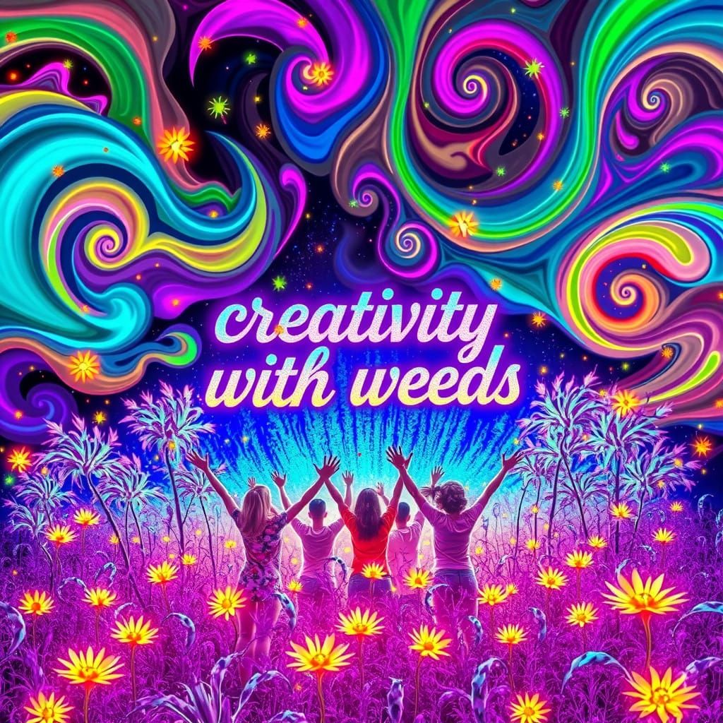 Whimsical Forest of Glowing Weeds in Psychedelic Art